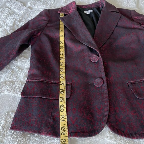 Vintage Y2K Red Black Baroque Jacquard Satin Blazer Jacket Whimsigoth Romantic L - Picture 8 of 13